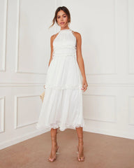 White Hatler Neck Midi Dress