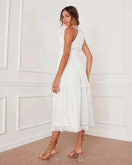 White Hatler Neck Midi Dress