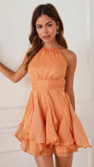 Orange Sleeveless Halter Mini Dress