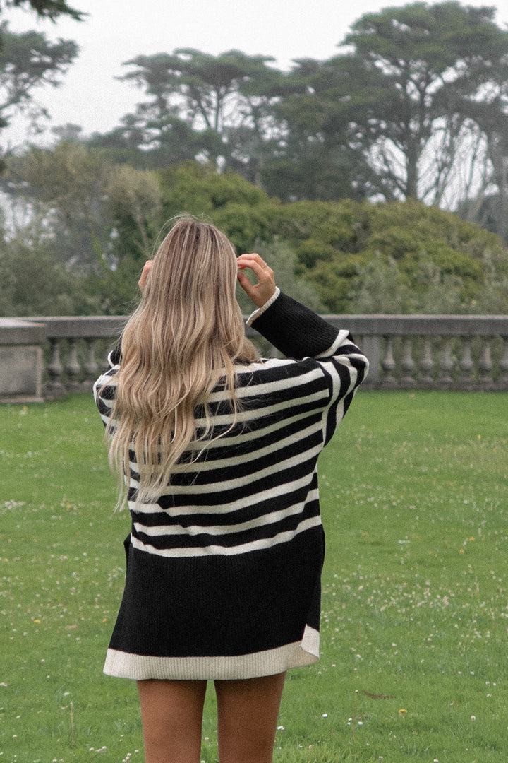 Black Striped Print Knit Sweater