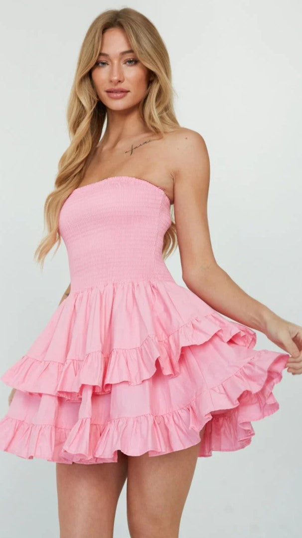 Pink Tiered Strapless Mini Dress