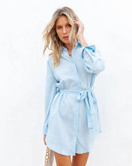 Blue Waist Tie Shirt Dress