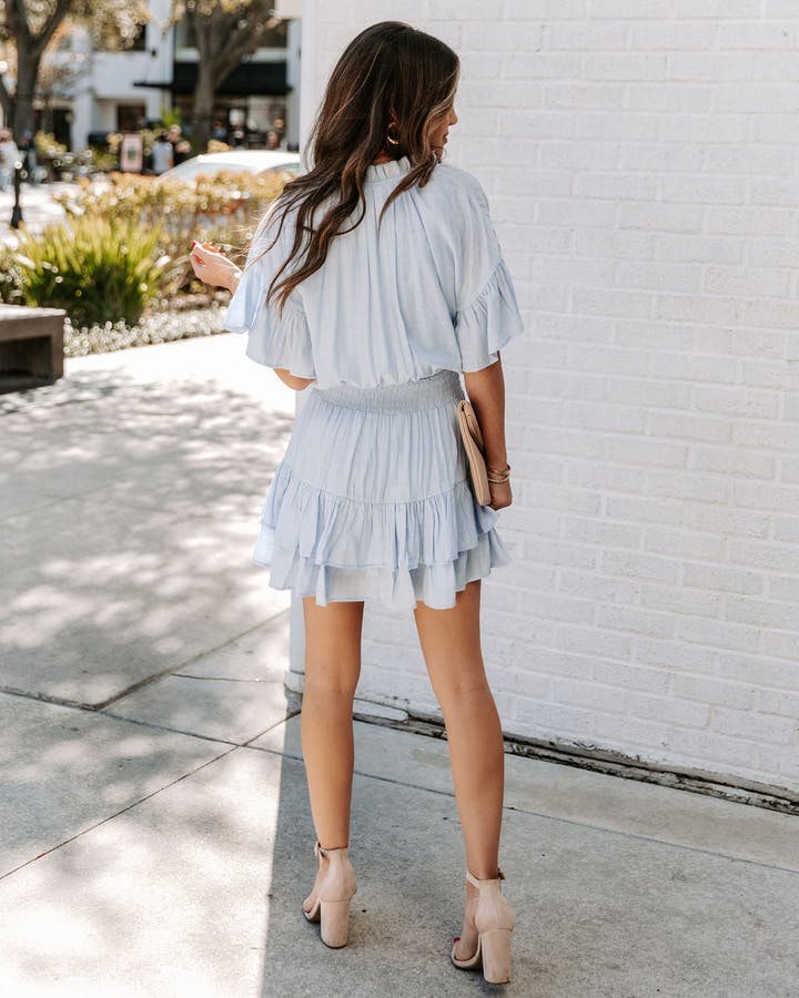 Blue Necktie Smocked Waist Dress