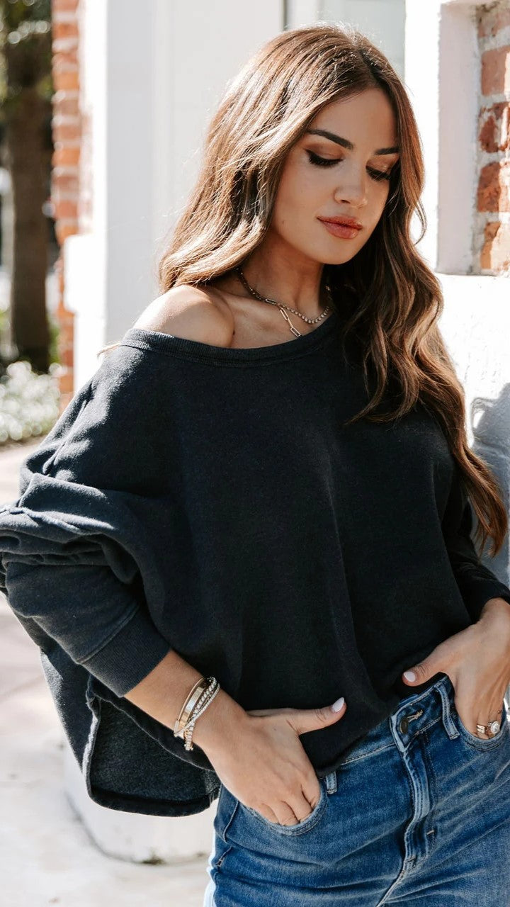 Black Solid Crop Sweatshirt