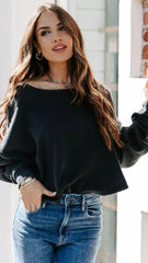 Black Solid Crop Sweatshirt