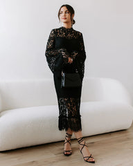 Black Crochet Lace Midi Dress