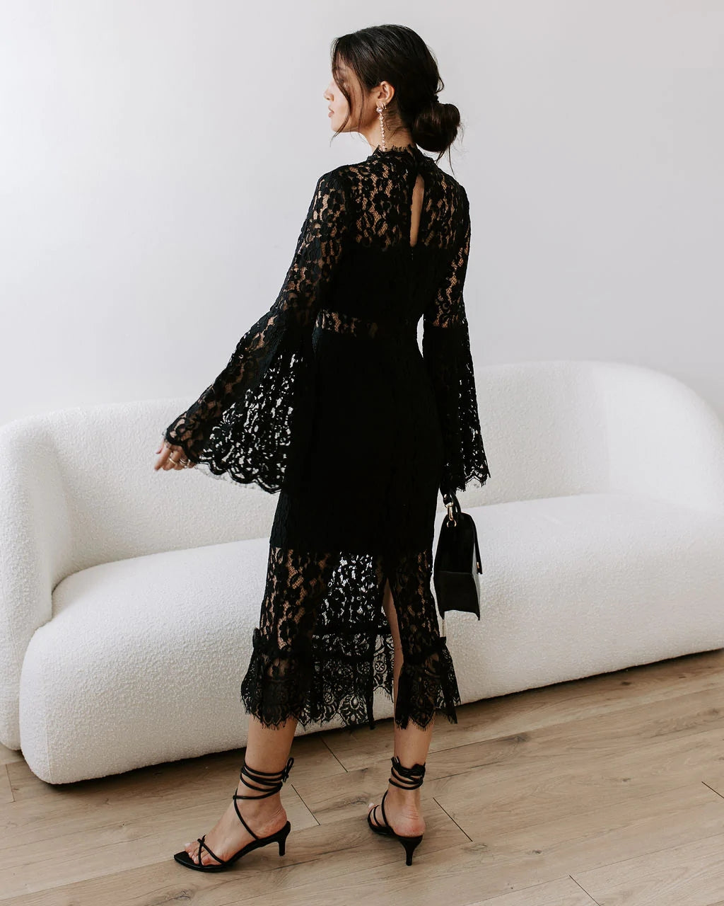 Black Crochet Lace Midi Dress