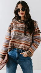 Brown Vintage Printed Knit Sweater