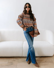 Brown Vintage Printed Knit Sweater