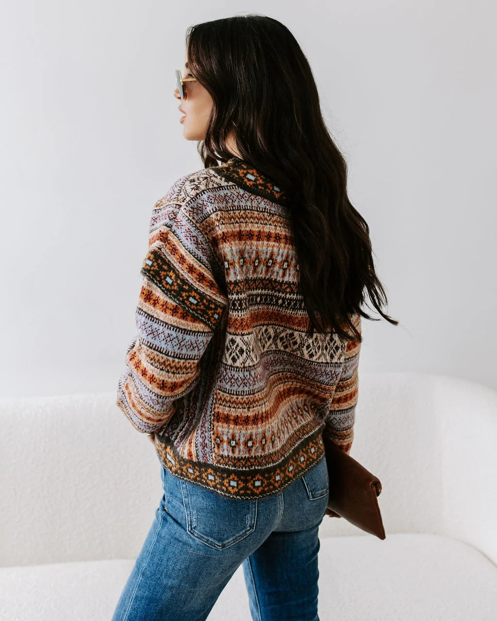 Brown Vintage Printed Knit Sweater