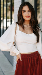 Cream Balloon Sleeves Crop Top