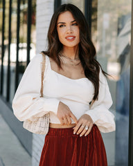 Cream Balloon Sleeves Crop Top