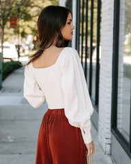 Cream Balloon Sleeves Crop Top