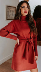 Rust Waist Knot Sweater Dress