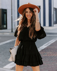 Black Necktie Smocked Waist Dress