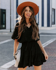 Black Necktie Smocked Waist Dress