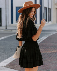 Black Necktie Smocked Waist Dress