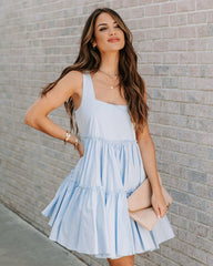 Blue Solid Tiered Babydoll Dress