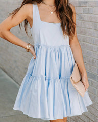 Blue Solid Tiered Babydoll Dress