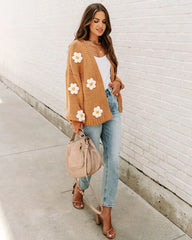 Camel Daisy Open Front Cardigan