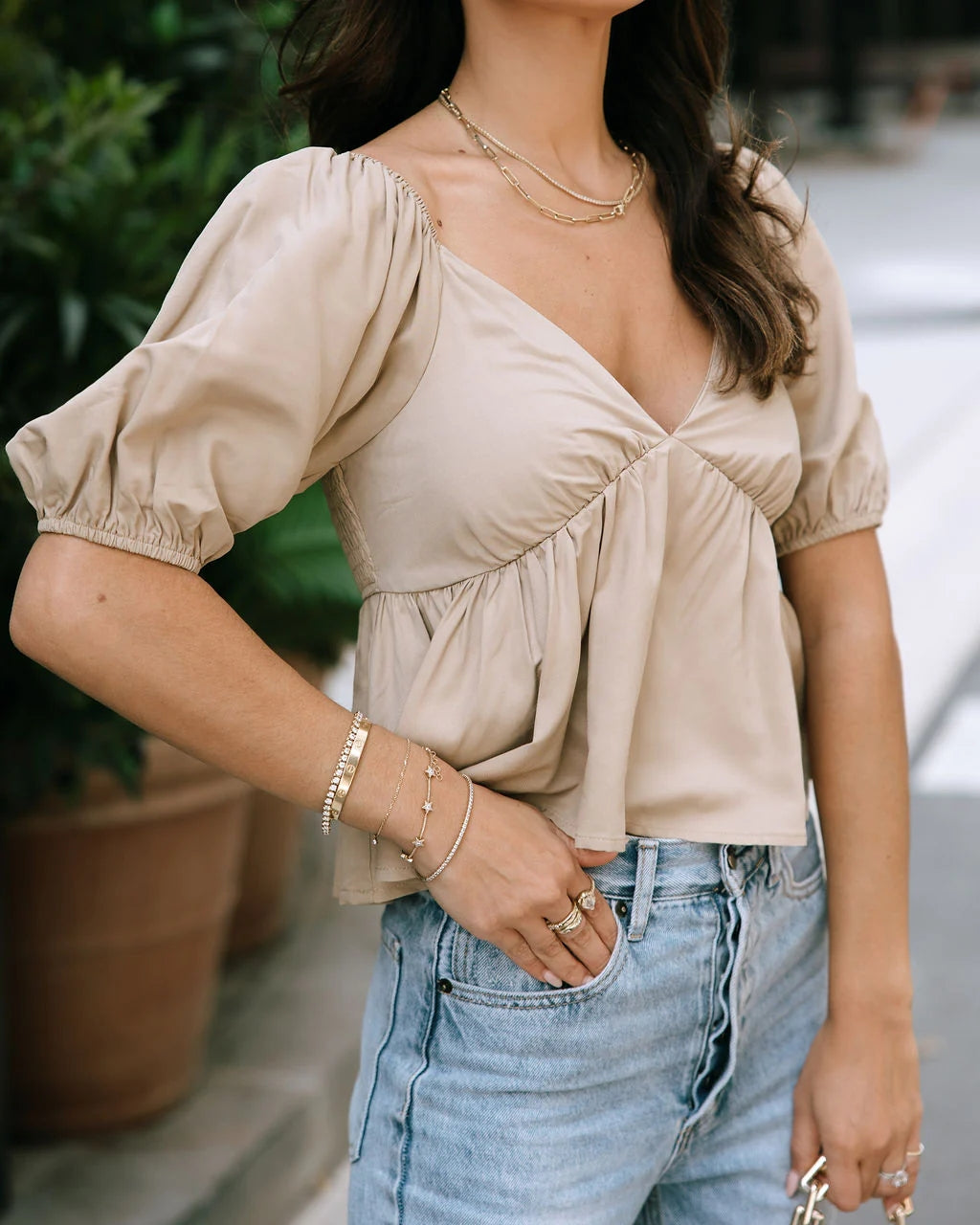 Khaki V Neck Crop Top