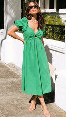 Green Solid Midi Dress