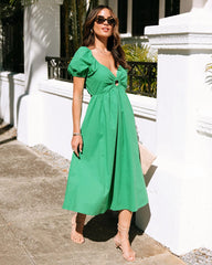 Green Solid Midi Dress