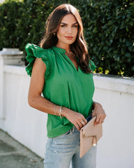 Green Ruffled Cap Sleeves Tee