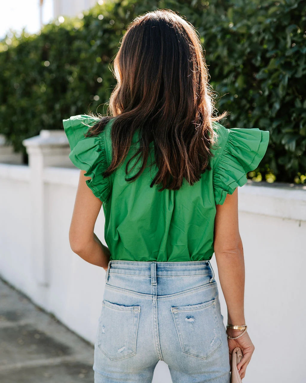 Green Ruffled Cap Sleeves Tee