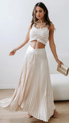 Ivory Pleated Maxi Skirt