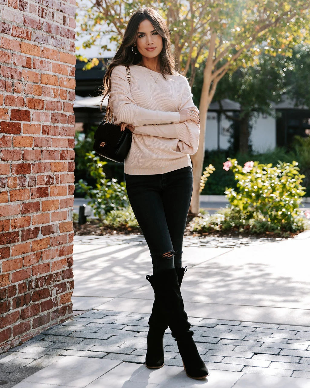 Beige Off Shoulder Knit Top