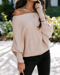 Beige Off Shoulder Knit Top