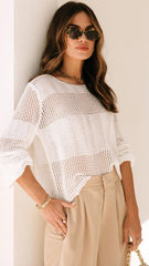 White Crochet Long Sleeves Top