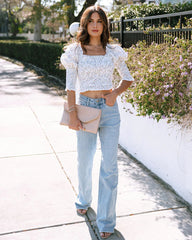 White Smocked Floral Crop Top