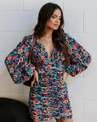 Colorful Floral Long Sleeves Mini Dress