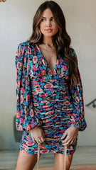 Colorful Floral Long Sleeves Mini Dress