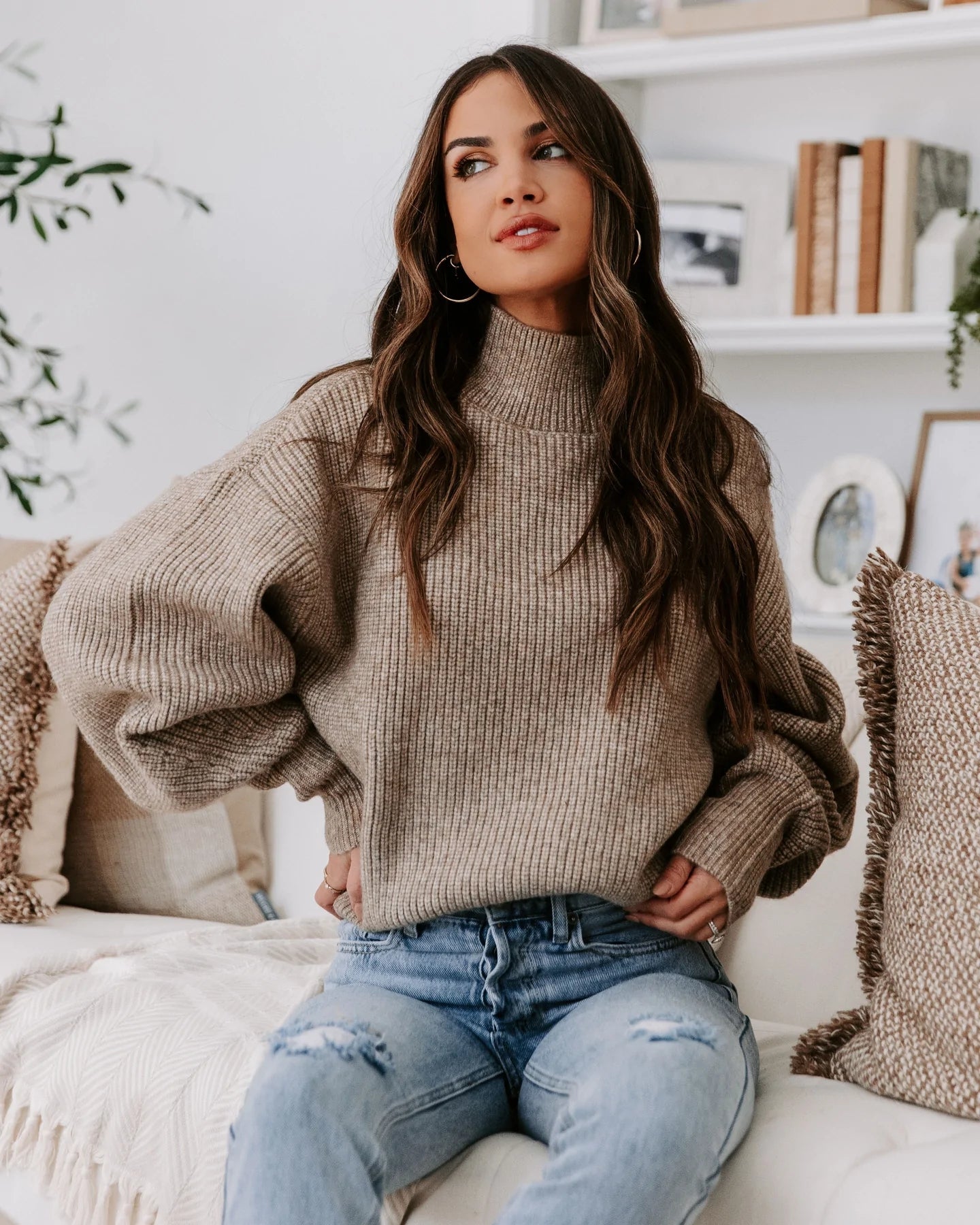 Taupe Ribbed Knit Sweater