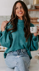 Teal Cowl Neck Knit Sweater