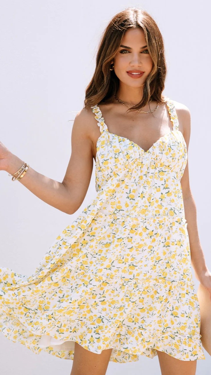 Delicate Yellow Floral Slip Mini Dress