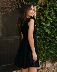 Black V Neck Tiered Mini Dress