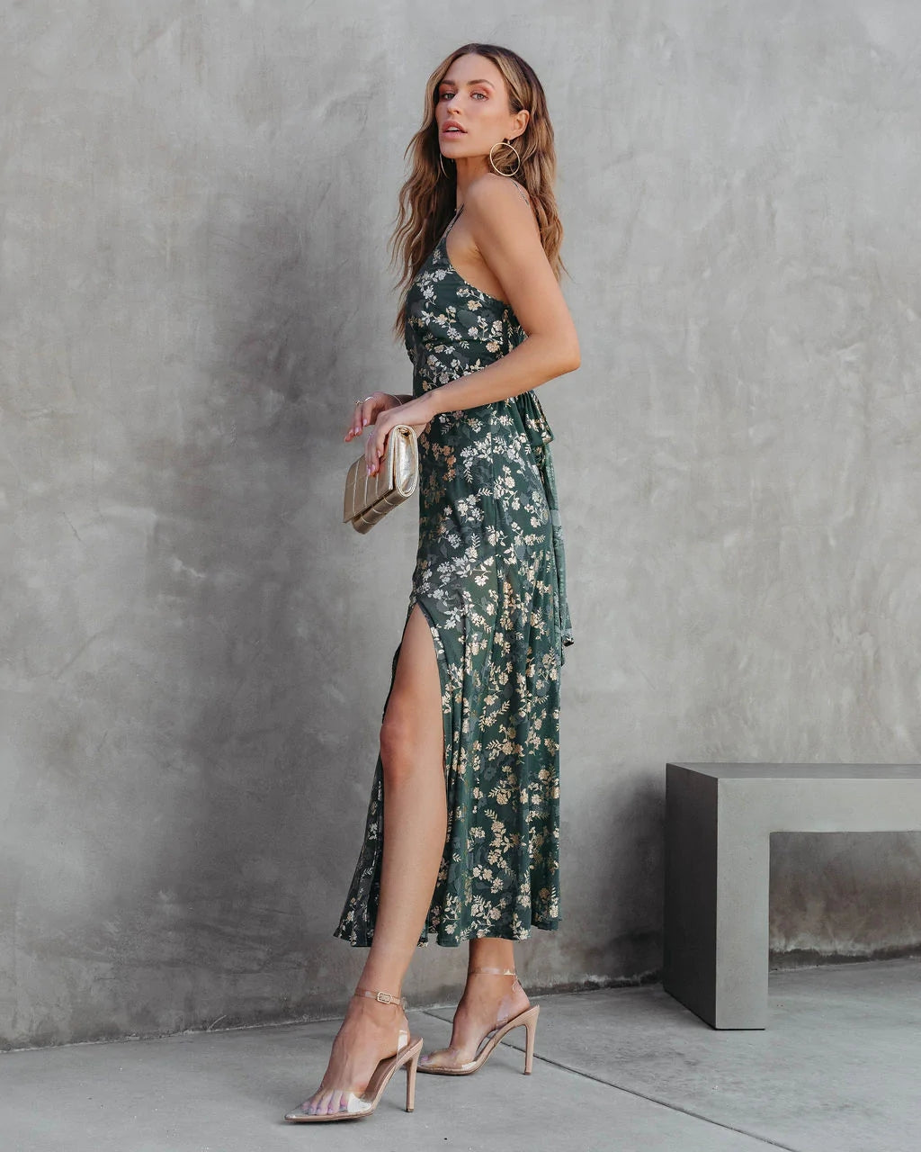 Green Floral Midi Dress