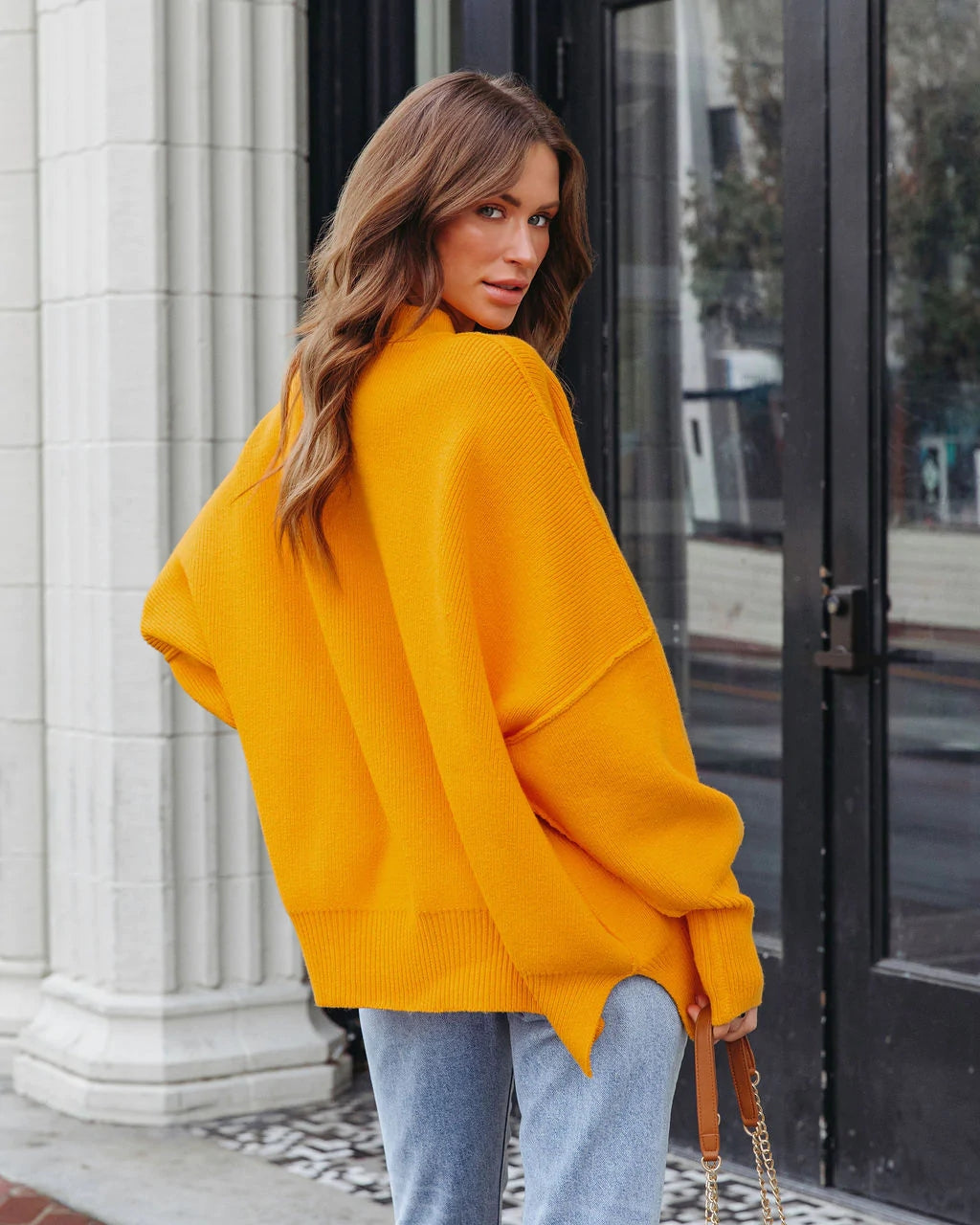 Yellow Ribbed Knit Sweater