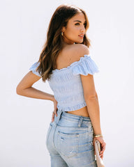 Blue Ruched Crop Top