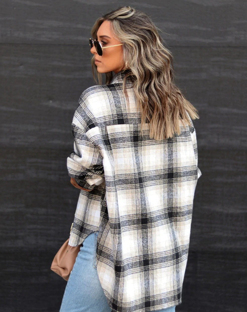 Beige Plaid Button Down Shirt