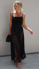 Black Crochet Lace Midi Skirt