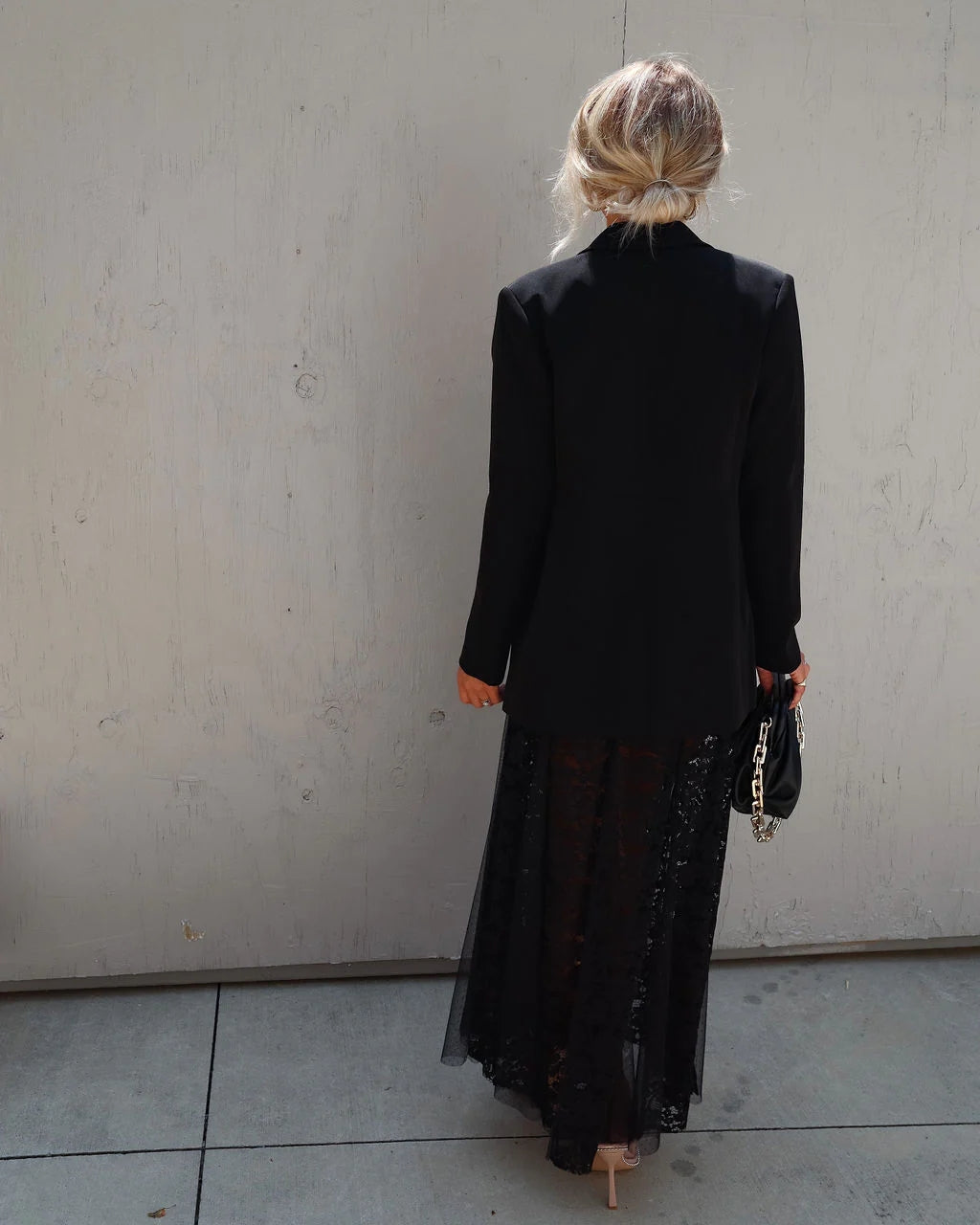 Black Crochet Lace Midi Skirt