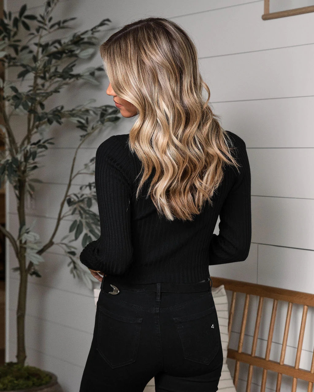 Black Ribbed Knit Crop Sweater