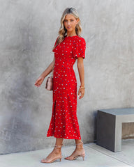 Red Floral Midi Dress