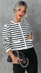 White Striped Buttoned Cardigan