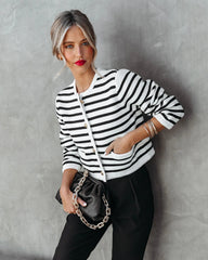 White Striped Buttoned Cardigan